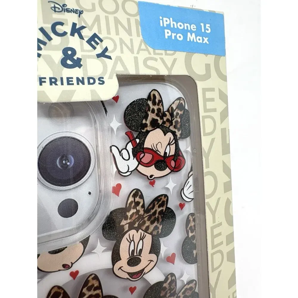 Disney Minnie Mouse iPhone 15 Pro Max Case Leopard Bow Glitter Skinny Dip NIP